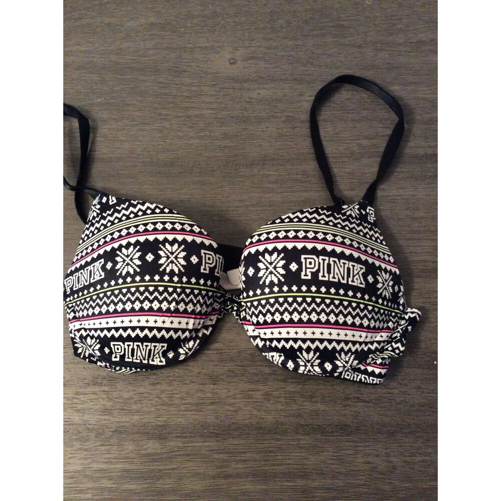 Victoria's Secret PINK Vintage Holiday Push Up Bra snowflake 34B Padded